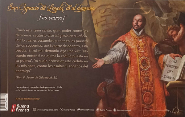 CEDULA SAN IGNACIO DE LOYOLA. DI AL DEMONIO NO ENTRES.