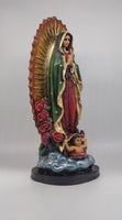 VIRGEN DE GUADALUPE CON CONCHA BASE REDONDA EN RESINA DE 12 PULGADAS, HECHO EN MEXICO