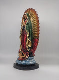 VIRGEN DE GUADALUPE CON CONCHA BASE REDONDA EN RESINA DE 12 PULGADAS, HECHO EN MEXICO